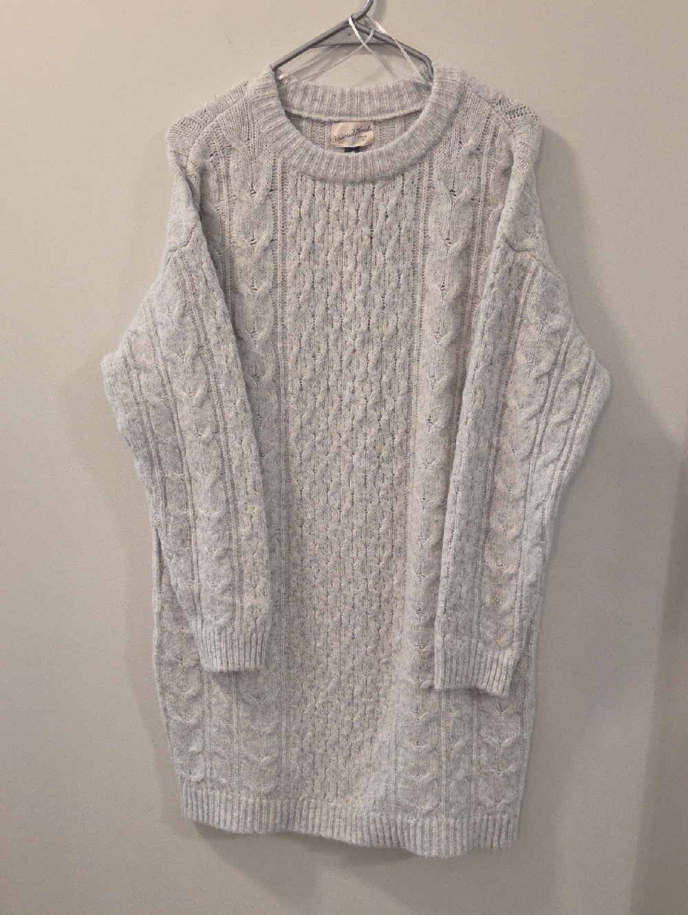 Cozy Cable Knit Sweater Dress - Light Heather Gray
